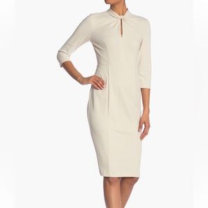 Donna Morgan Stretch Crepe Twisted Neckline Sheath Dress. Size 10. Cream.